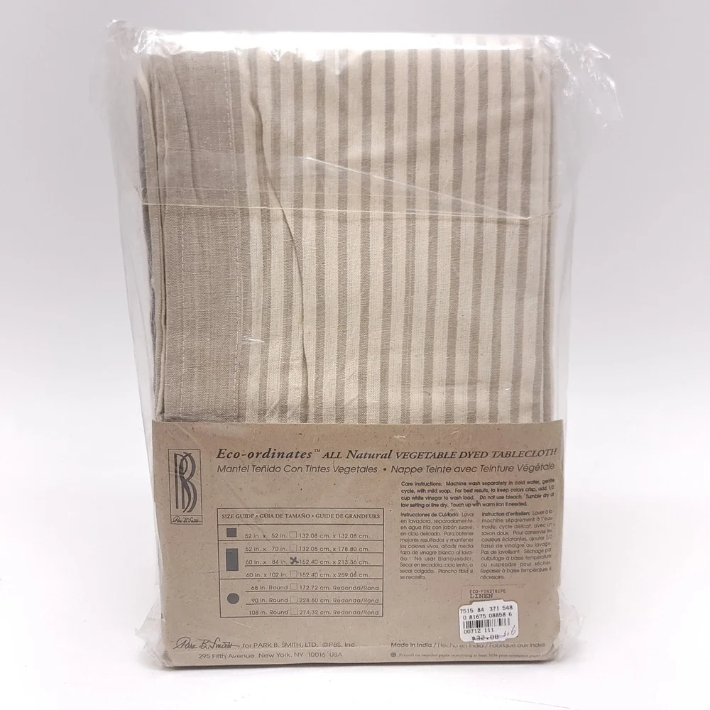 Park B. Smith Eco-ordinates Vegetable Dyed Cotton Tablecloth 60x84 Pinstripe Tan